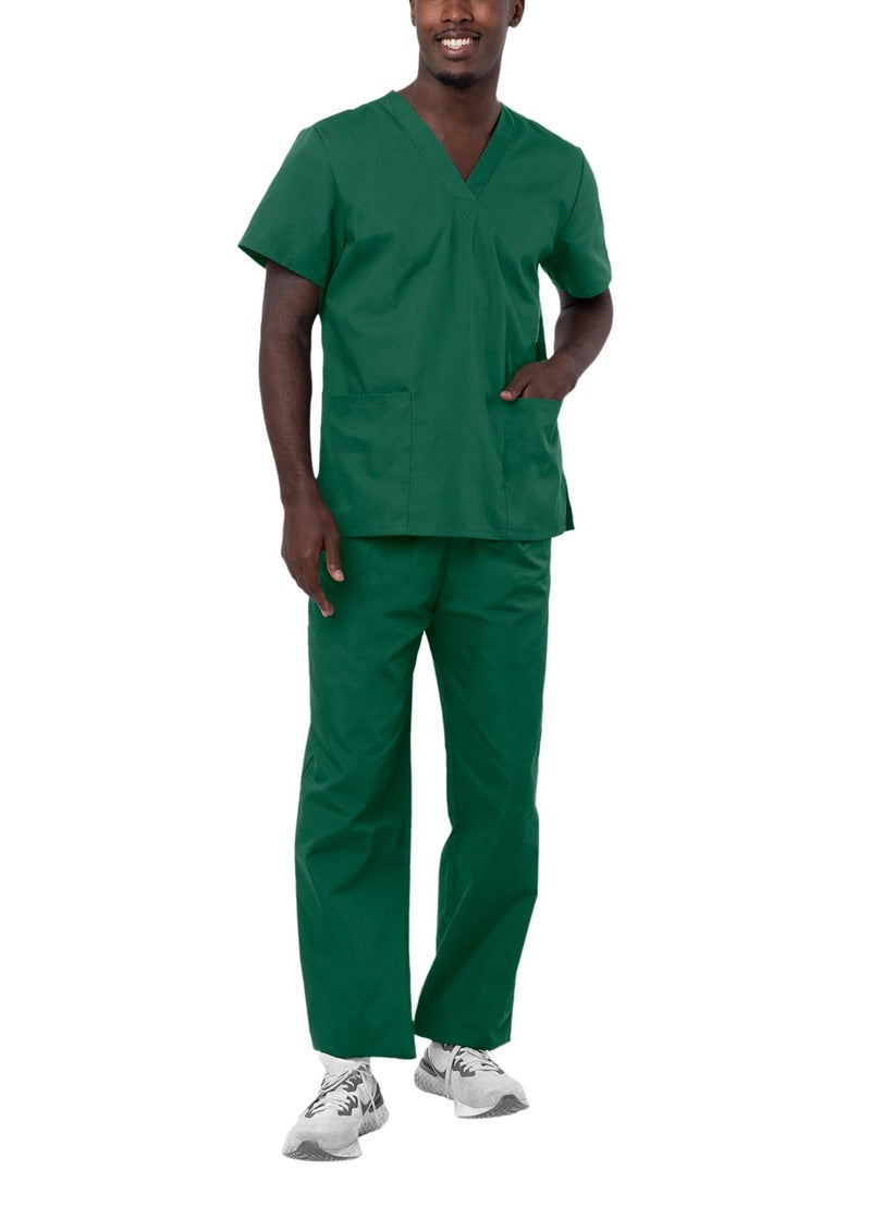 Adar Uniforms Adar Durable Unisex Scrubs Set - Classic V-Neck Scrub Top & Drawstring Scrub Pants For Men & Women - 701 - Hunter Green - L - Image 1